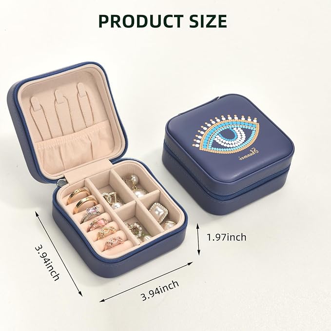 shunmei Mini Travel Jewelry Box,PU Leather Portable Jewelry Organizer Case,Art Accessories Storage Holder Boxes for Earring, Necklace, Rings, Bracelets (Blue Eyes)