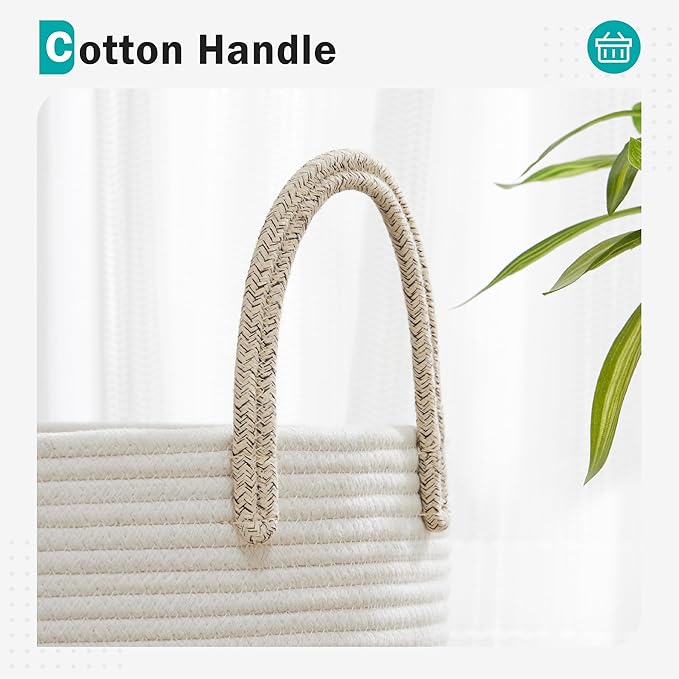 Cotton Rope Laundry Basket by YOUDENOVA, 58L Woven Collapsible Laundry Hamper, Clothes Hamper with Reinforced Handles in the Laundry Room, Bedroom, Bathroom, Brown