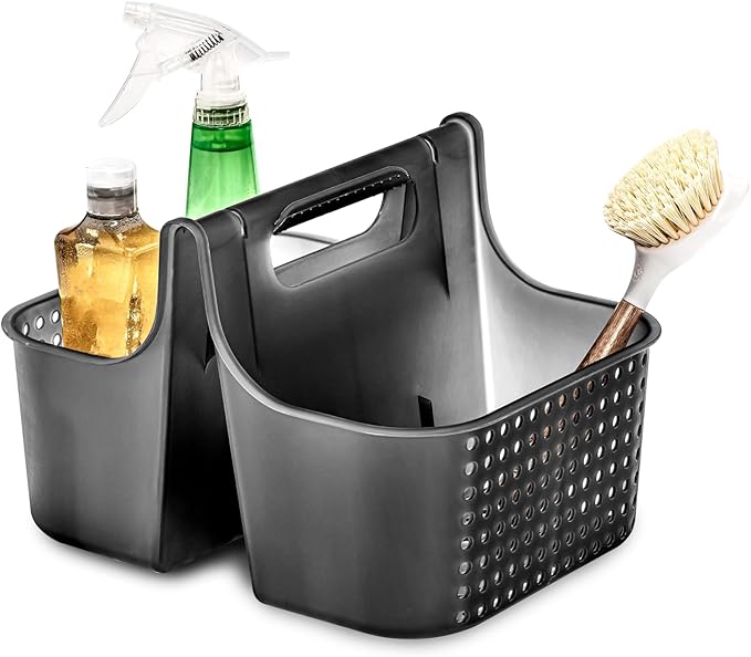 madesmart Portable Shower Caddy Tote with Soft Handle, Plastic Organizer for Soap, Shampoo & Bath Essentials, Carbon