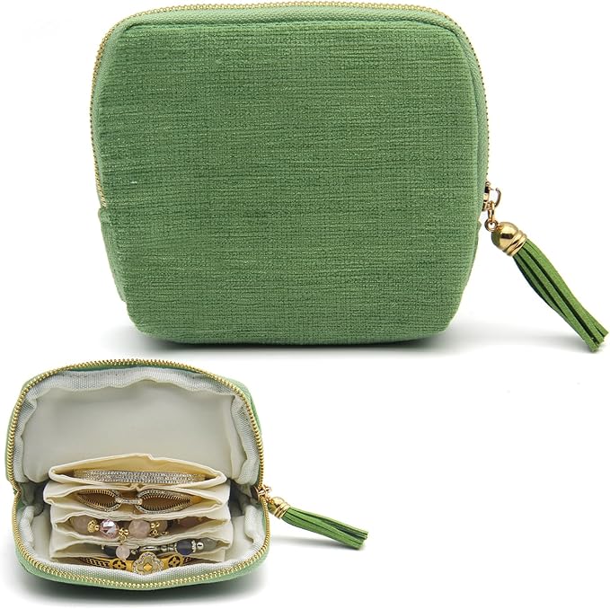 Small Travel Jewelry Case, Mini Jewelry Box, Purse Organizer Pouches for Travel and Everyday Jewelry Organizer Storage (Grass Green)