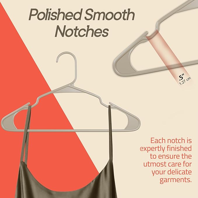 Plastic Clothes Hangers – Heavy Duty Hanger Set, for Organizing Clothes, Dresses, and Coat, Holds Up to 5 lbs, Space-Saving Hangers with Non-Slip Shoulder Grooves, Pack of 5, Ivory