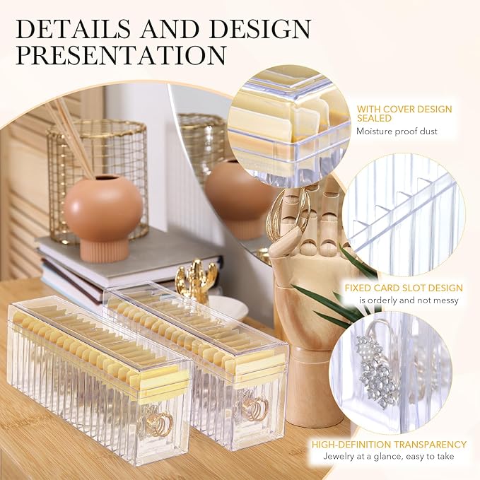 Kenning 42 Pcs Acrylic Jewelry Case Organizer, Clear Jewelry Organizers Holder with Portable Anti Tarnish Storage Bags for Rings, Earrings, Necklaces, Ideal Gifts for Women (Yellow)
