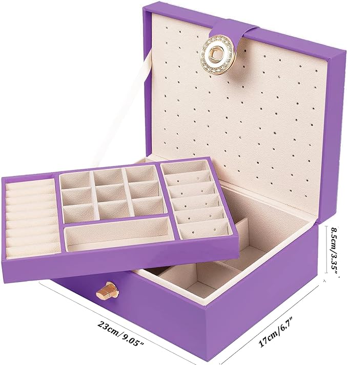 QBestry Girls Jewelry Box for Earrings Jewelry Organizer Box Teen Girls Earrings Organizer Jewelry Box with Earring Holder Organizer Stud Earring Box for Girls Womens Jewelry Case Organizer Purple