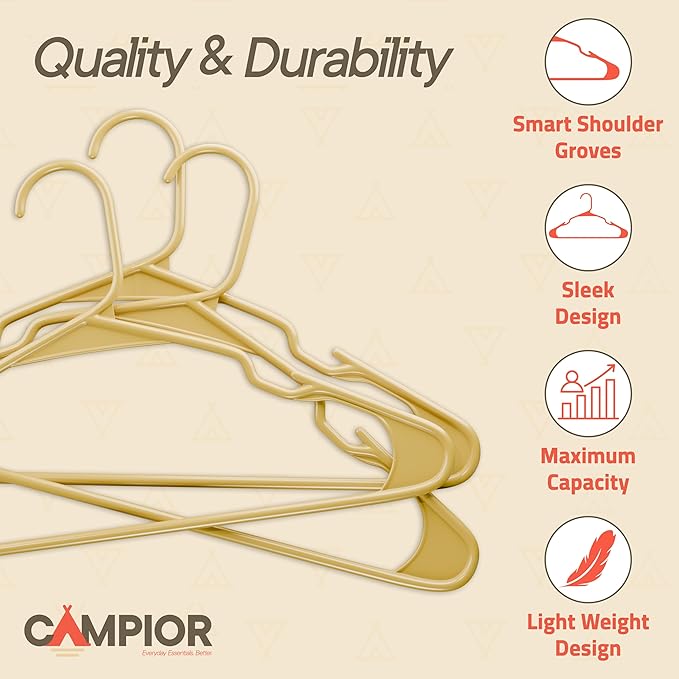 Plastic Clothes Hangers – Heavy Duty Hanger Set, for Organizing Clothes, Dresses, and Coat, Holds Up to 5 lbs, Space-Saving Hangers with Non-Slip Shoulder Grooves, Pack of 10, Yellow