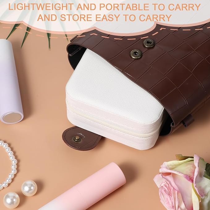 Kifmurase 8PCS Travel Jewelry Case, Small Portable Bridesmaid Jewelry Gift Box, PU Leather Jewelrys Case Organizer Storage for Rings Earrings Necklaces, Women Girls Bridesmaid Proposal Gifts(Beige)