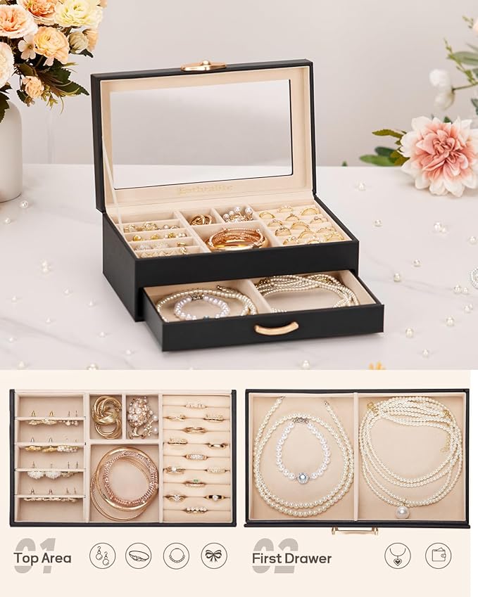 Enthralite Jewelry Box with 1 Drawers : Jewelry Display Organizer for Earrings Necklaces - Gift for Girls Women | Black
