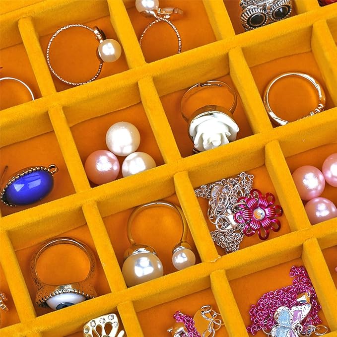 24 Grids Velvet Glass Ring Earrings Jewelry Box Earrings Organiser Storage Holder Display Case