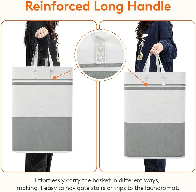 Lifewit 2 Pack 80L Large Freestanding Laundry Hamper, Collapsible Laundry Basket with Easy Carry Handles, Waterproof Tall Clothes Hamper for Laundry Dorm Bedroom Bathroom, Grey-White