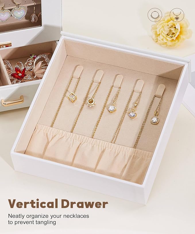 Mothers Day Gifts Homde Jewelry Organizer Girls Women Jewelry Box for Necklaces Rings Earrings Gift Bracelets Storage Case (White + Gold)