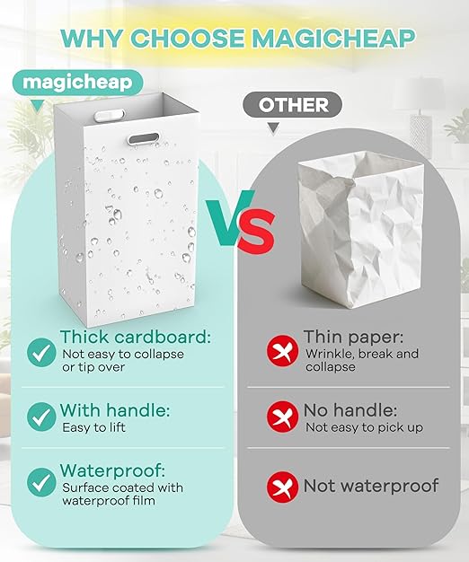 4 Pack Disposable Trash Cans for Parties, 13 Gallon Large Collapsible Garbage Cans with Handle, Thick Recycled Cardboard Recycling Bins for Party Events Camping (13.5" L x 10.0" W x 21.7" H), White