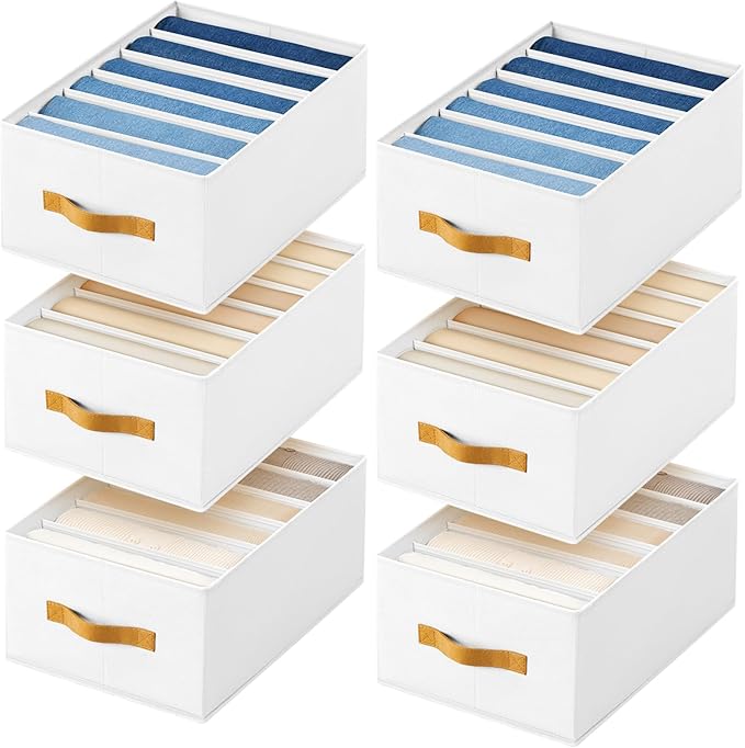 DIMJ Wardrobe Clothes Organizer - Foldable Closet Drawer Organizer Dividers for Jeans, Pants, Sweater, T Shirt, Storage Bins with Handles for Shelf