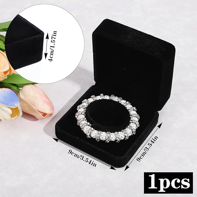2 Pcs Velvet Bracelet Boxes for Jewelry Gift Black Bangle Boxes Classic Jewelry Box Storage Case 3.5 x 3.5 x 1.6 Inch Bangle Holder Display Case for Women Small Bracelet Necklace Storage Organizer Box
