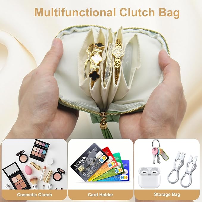 Small Travel Jewelry Case, Mini Jewelry Box, Purse Organizer Pouches for Travel and Everyday Jewelry Organizer Storage (Grass Green)