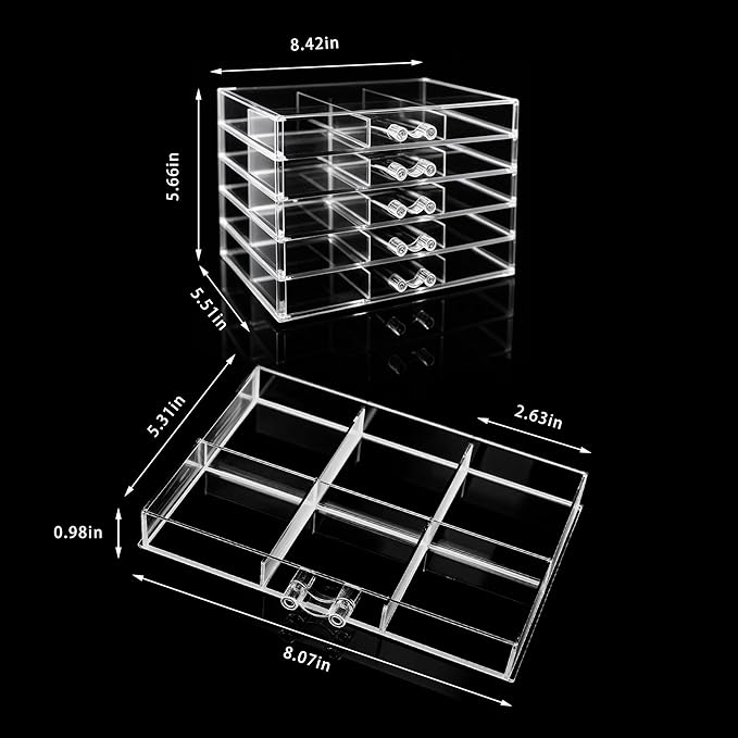 Clear Acrylic Jewelry Storage Box, Earring Jewelry Organizer with 5 Drawers, 5-Layer Jewelry Box for Women, Earrings Display Holder for Ring Bracelet Necklace, 30 Grids Compartment Storage Box