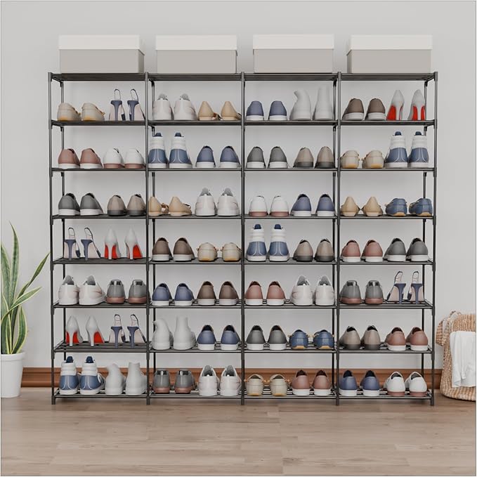 SMILHELTD Large Shoe Rack 8 Tier 64 Pairs for Entryway, Heavy Duty Storage Shelves Unit with Customizable Height for Boots, Space Saving Organizer for Hallway Garage (66.1" W x 49.2" H)