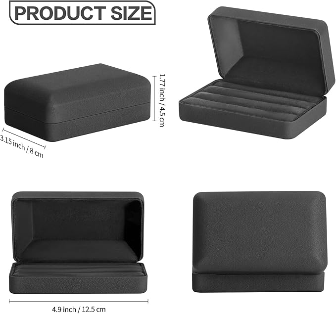 KUKUVR Velet Ring Storage Box, Travel Jewelry Case with 3 Slot Ring Display Organizer (Black)