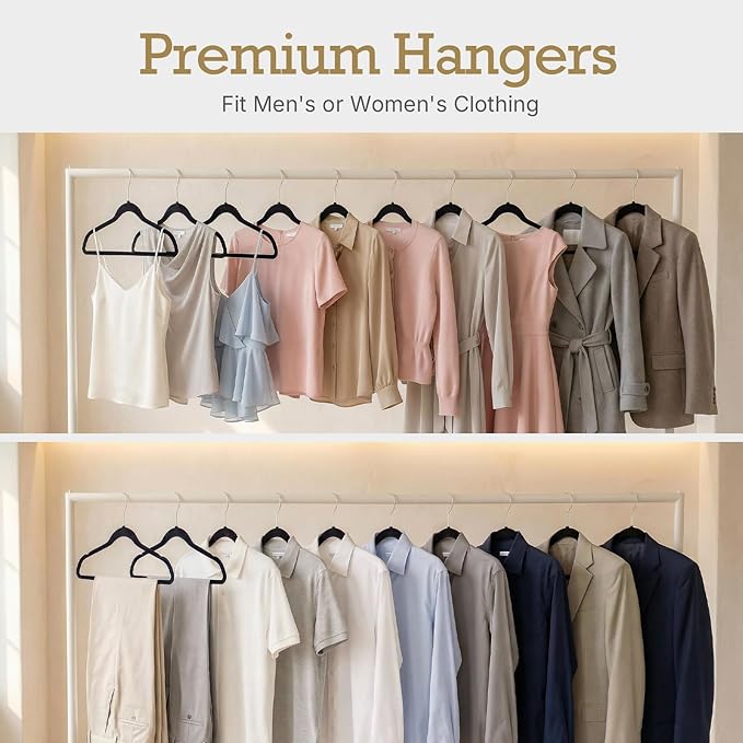 HOUSE DAY Black Velvet Hangers 360 Pack, Premium Non-Slip Felt Clothes Hangers, Sturdy Black Hanger Heavy Duty Durable for Coat, Suit, Space Saving No Hanger Mark Rotating Hook