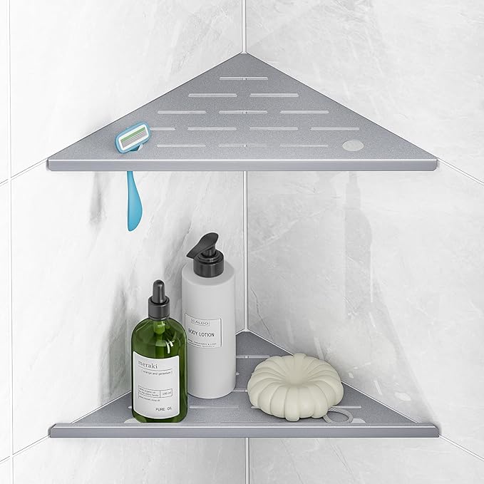 Corner Shower Shelves with Rozar Hole,Rustproof Stainless Steel Corner Shower Caddy Organizer Modern Sturdy Shower Shelf for Inside Shower 10" Large Capacity No-Drill Rack Storage Bathroom Accessories