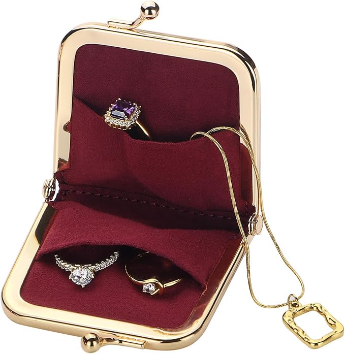 Royal Bagger Mini Ultra-Thin Jewelry Box & Kiss Lock Purse – Signature Coated Canvas, Women's Essential 8120 (Coffee)