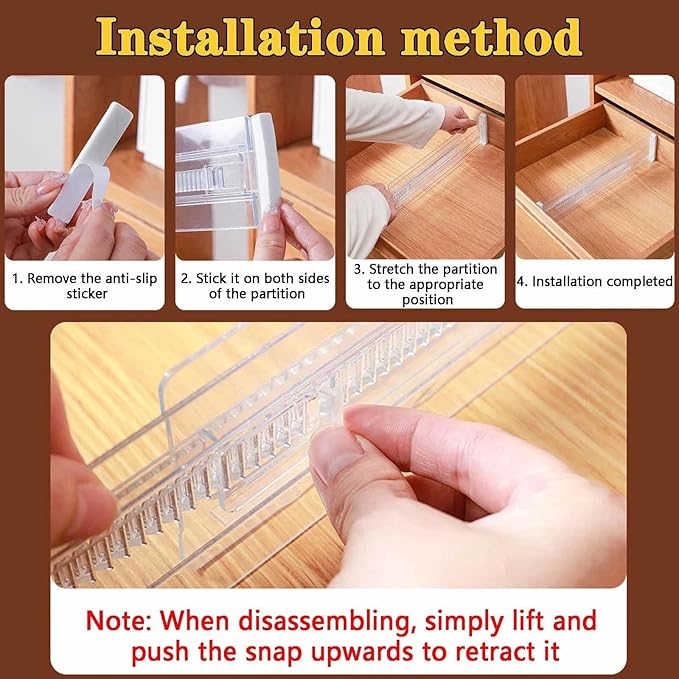 8 Pcs Drawer Dividers for Clothes, 3.15" High 11.34"-19.69" Adjustable Expandable Dresser Drawer Organizer, Clear Plastic Separators for Dresser, Baby Clothing (8, clear)