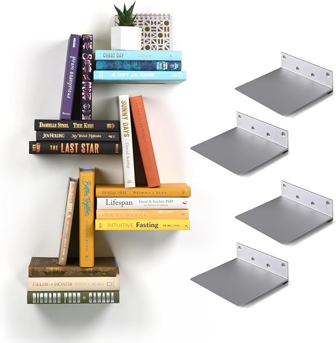 xympo Floating Invisible Bookshelf Wall Mounted (Set of 4) - Aluminum - Turn Books into Floating Shelves