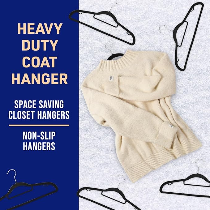Lifemaster Versatile Clothes Hanger Set - 20 Pieces Space-Saving Dry and Wet Clothes Hanger Set with 360° Swivel Hook and Non-Slip Rubber Design - Black