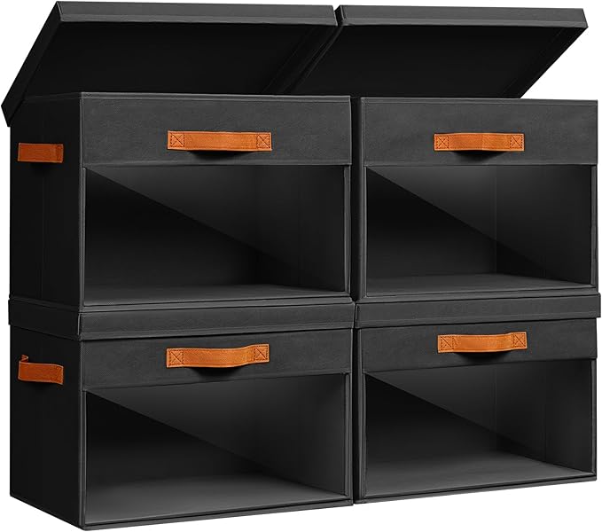 Homsorout Large Storage Bins with Lids - 4 Pack Foldable Decorative Organizers with Clear Windows & Handles, Cube Storage Organizers for Clothes, Blankets, Sweaters, Sheets, Black