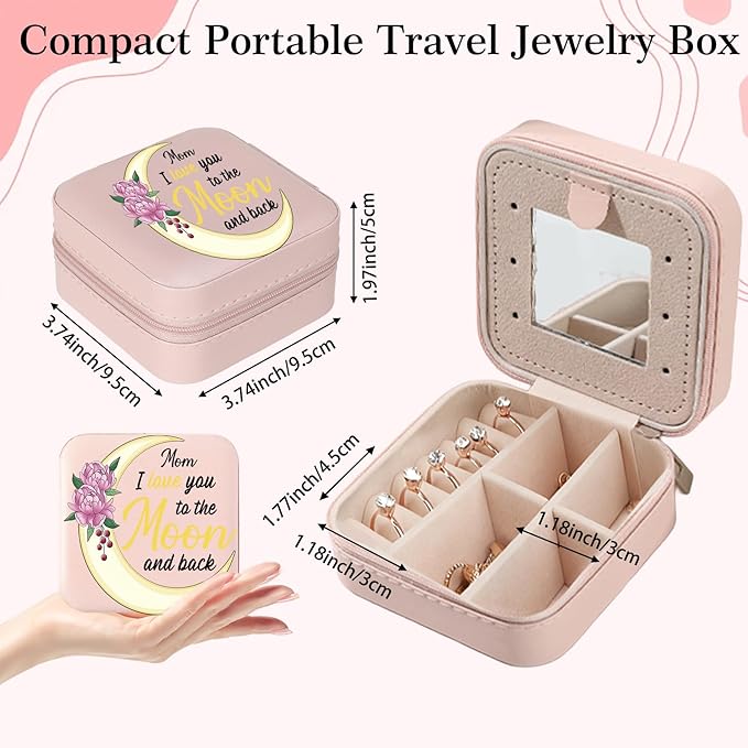 Mom Gifts Mom I Love You To The Moon And Back Jewelry Box Valentines Christmas Mothers Day Gifts for Moms from Daughter Son Kids Easter Birthday Gift for Moms Travel Jewelry Case for Mother