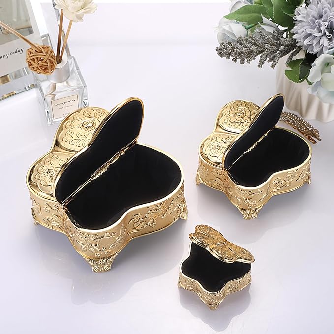 Hipiwe Jewelry Box Vintage Treasure Chest Butterfly Shape Decorative Keepsake Holder for Necklace Ring Earrings Storage Organizer Gift for Woman, Large