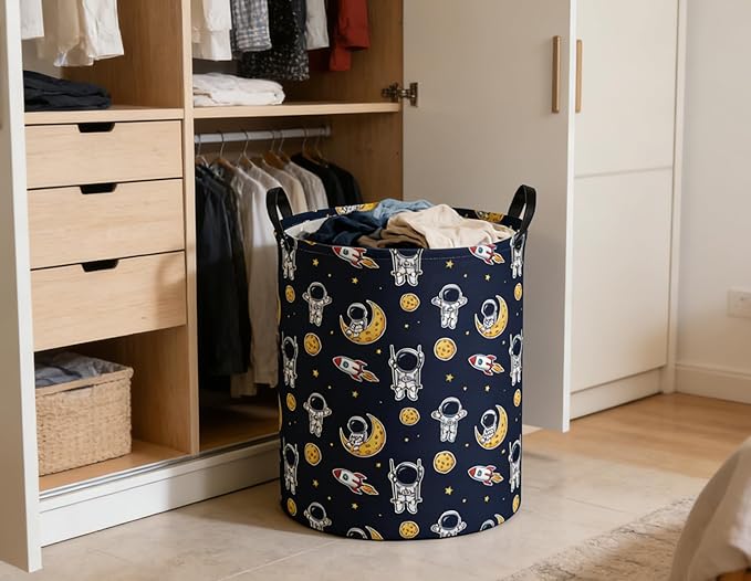 Kids Laundry Basket Space Hamper for Nursery Boys Hamper Cute Kids Storage Bin Room Decor for Home(Astronaut)