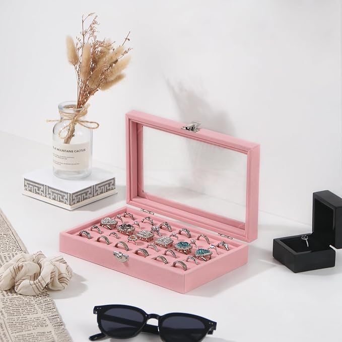 Travel Jewelry Box,Small Jewelry Case,Rings Earrings Cufflinks Organizer for Girls (Pink, Ring Box)