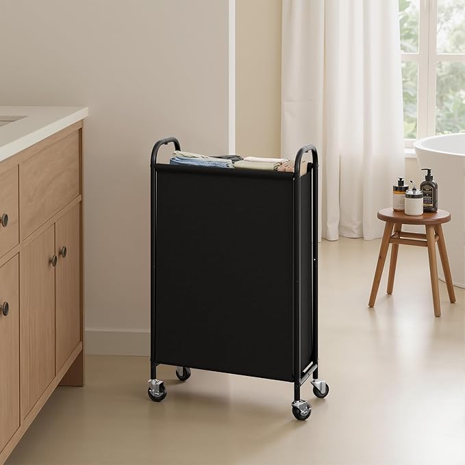 GRANNY SAYS 80L Slim Laundry Hamper with Silent Brake Wheels, Sturdy Metal Frame & Handle, Rolling Laundry Basket for Laundry Room, Bedroom, Bathroom, or RV – Great for Singles or Couples, Black