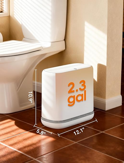 Bathroom Trash Can with Lid, Slim 2.3 Gallon Vacuum adsorption Garbage Bin, Narrow Press Top Waste Basket for Odor Control & Dog Proof for Bathroom Bedroom Office Home