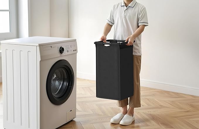 Herture Laundry Hamper with Shelf, Laundry Basket 4 Section, Laundry Sorter with Pull-Out Removable Large Bags and Movable Wheels, Metal Frame, 4 x 15.87 Gallons (60L), Rustic Brown + Black PF07XLY