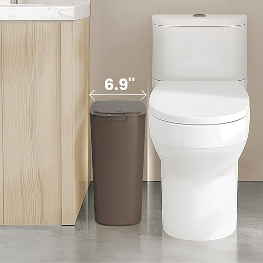 Cesun Bathroom Trash Can with Lid, 5 Gallon Motion Sensor Trash Can, Small Automatic Garbage Can, Touchless Smart Plastic Slim Wastebasket for Bedroom, Office, rv, Living Room, Brown