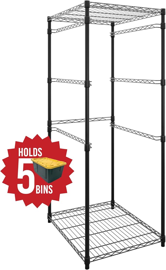 SafeRacks 5-Tier Steel Tote Rack - Maximize Space, Declutter, Organization, NSF Certified, Bin Storage for Garage, Pantry, Kitchen, Workspace, 5 Shelves, 31″ x 23″ x 68″, Black