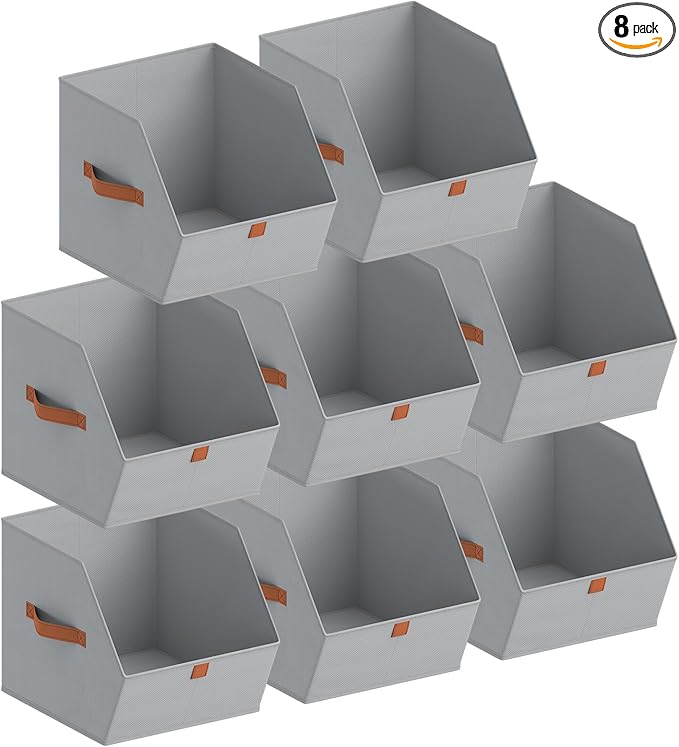 Homsorout Fabric Closet Storage Cubes - 8 Pack Square Storage Bins with Dual Handles for Clothes, Towels, Toys, Cube Storage Organizers for Bedroom, Nursery, Shelves, Closet, Small Spaces, Grey