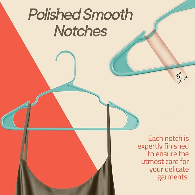 Plastic Clothes Hangers – Heavy Duty Hanger Set, for Organizing Clothes, Dresses, and Coat, Holds Up to 5 lbs, Space-Saving Hangers with Non-Slip Shoulder Grooves, Pack of 120, Aqua