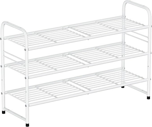 SUFAUY 3 Tier 33" Wide White Metal Shoe Rack for Closet, Stackable