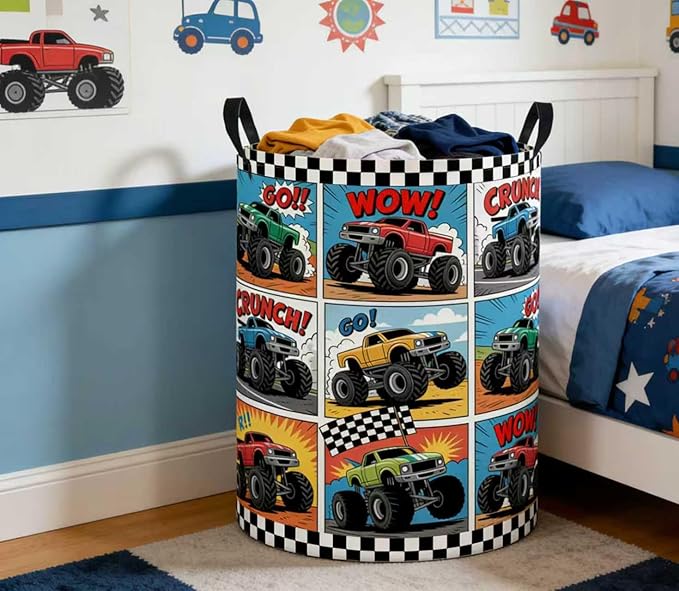 Baby Laundry Basket Baby Nursery Hamper Kids Laundry Basket Toy Storage Bin for Boys Room Decor Gift Baskets for Bedroom Bathroom(Truck)