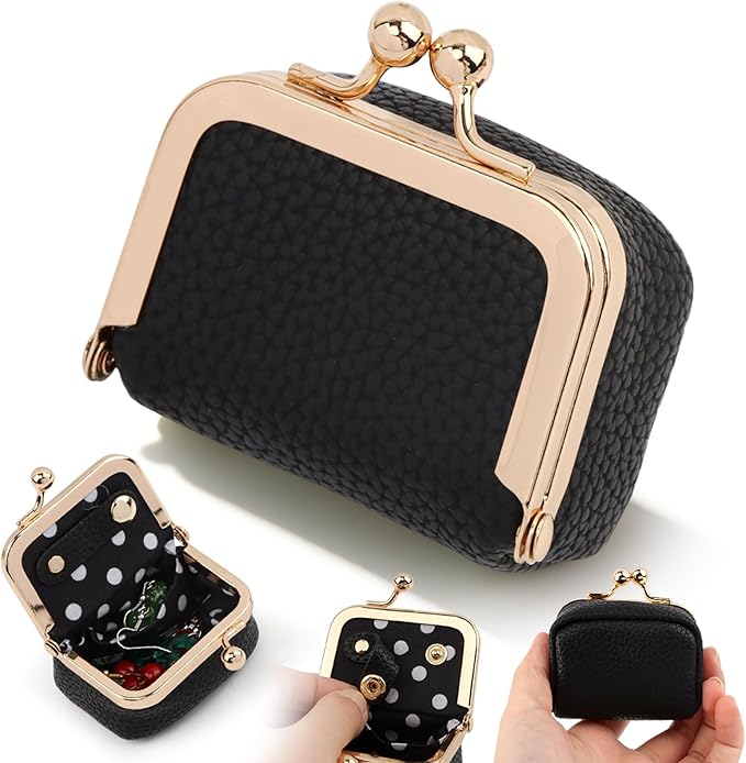 PU Leather Mini Jewelry Box, Vintage Portable Mini Jewelry Organizer with Kiss Lock, Compact Travel Case for Rings, Earrings, Necklaces - Ideal Gift for Women