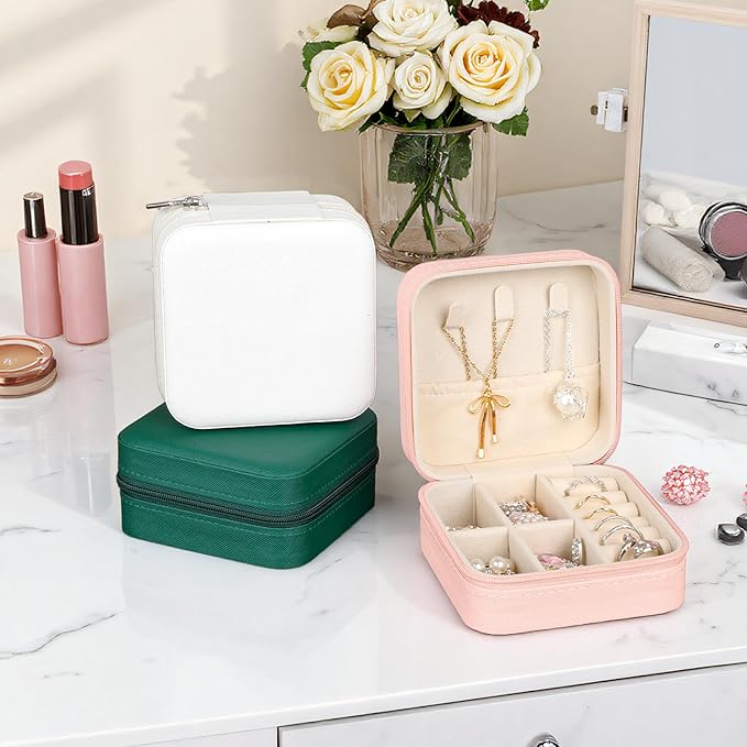 Prasacco 12 Pcs Travel Jewelry Case Bridesmaid Gifts Box PU Leather Small Travel Jewelry Box Mini Jewelry-Organizer for Earrings Rings Necklaces Women Girls Bridesmaid Proposal Gifts, 6 Colors