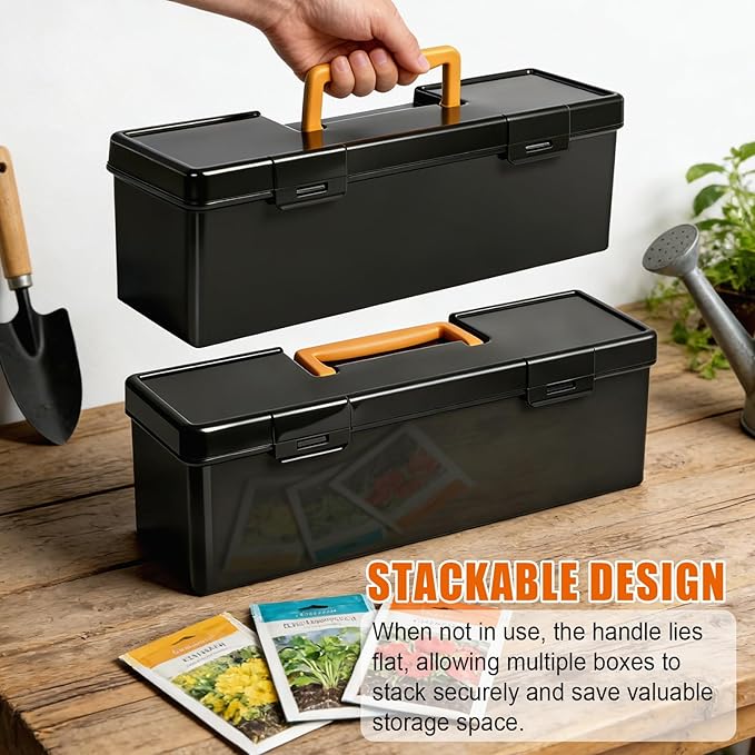 tutata Seed Packet Organizer Box Plastic Portable Seed Packet Storage Box, Seed Storage Organizer - Black