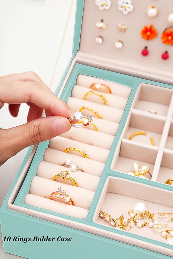 QBestry Girls Jewelry Box for Earrings Jewelry Organizer Box Teen Girls Earrings Organizer Jewelry Box Earring Holder Organizer Stud Earring Box for Girls Womens Jewelry Case Organizer Teal