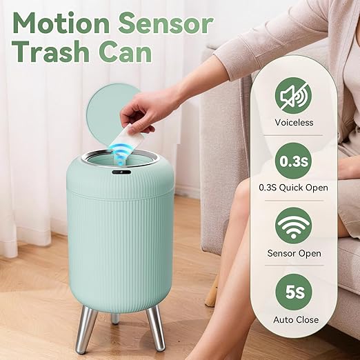 Automatic Motion Sensor Bathroom Trash Can Touchless,3 Gallon/11L Smart Garbage Bin,Mini Trash Can with Removable Legs for Toilet,Kitchen,Bedroom,Office,Smart Plastic Electric Garbage Cans-Blue