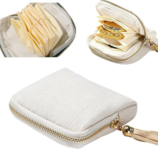 Travel Jewelry Organizer Bag Small Jewelry Holder Case with Tassel Zipper for Vacation Business Trip, Velvet Necklace Earrings Bangles Storage Box for Women Girls