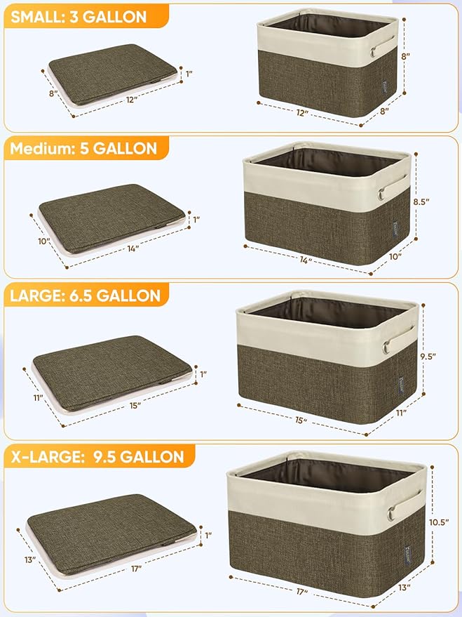 BALEINE 4 Pack Fabric Closet Storage Bins for Shelves, Linen Closet Organizers and Storage, Decorative Baskets for Organizing, Shelf, Clothes, Home, Office (Brown, 15"x11"x9.5")