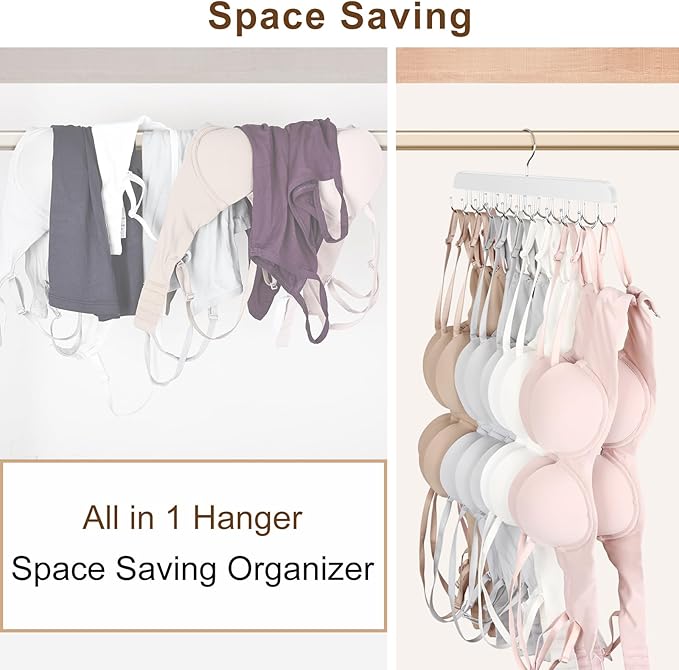 Resovo Bra Hanger for Closet, Tank Top Hanger 20 Hooks Capacity Foldable Wood Space Saving Hangers Closet Organizers and Storage for Dorm & Apartment for Tank Top, Bra, Scarf