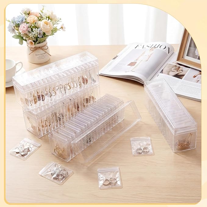 Kenning 84 Pcs Acrylic Jewelry Case Organizer, Clear Jewelry Organizers Holder with Portable Anti Tarnish Storage Bags for Rings, Earrings, Necklaces, Ideal Gifts for Women (Clear)