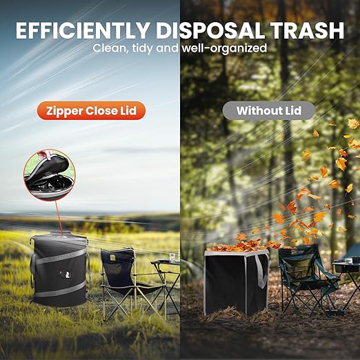 Pop-Up Trash Bin with Removable Divider, Heavy Duty Bottom, Collapsible Storage for Camping, Laundry, Storage and Garden, Waterproof and Tear Resistance Material with Air Vent